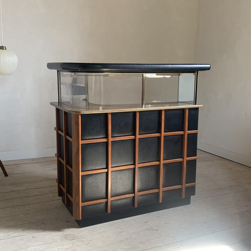 Vintage leatherette and wood bar counter