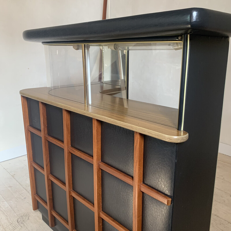 Vintage leatherette and wood bar counter