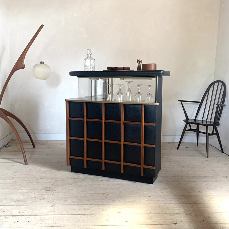 Vintage leatherette and wood bar counter