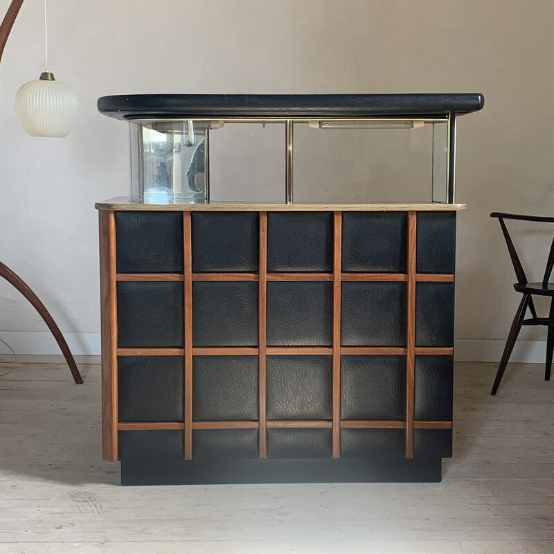 Vintage leatherette and wood bar counter