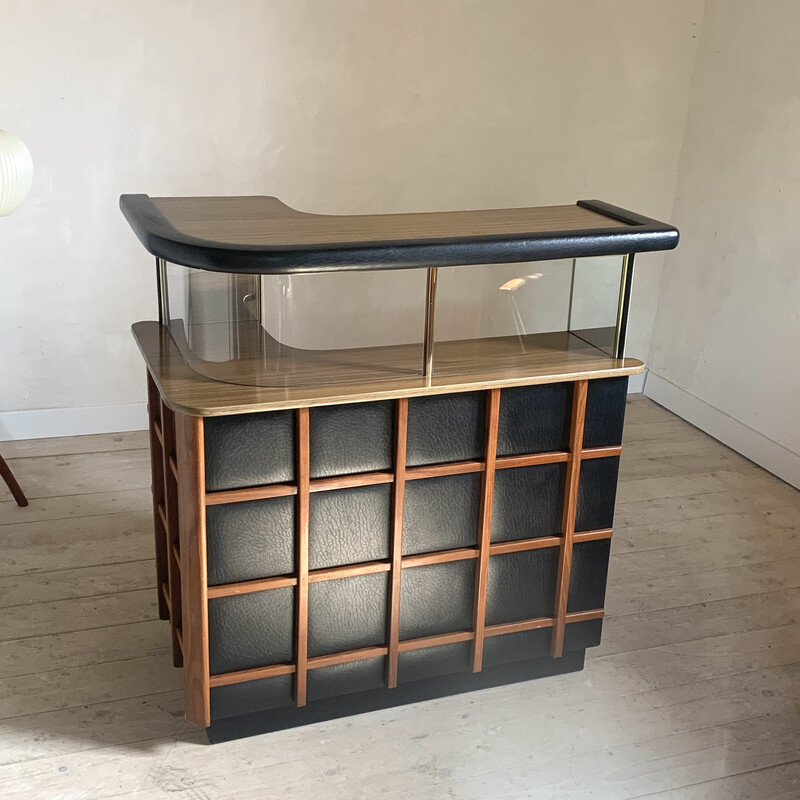 Vintage leatherette and wood bar counter