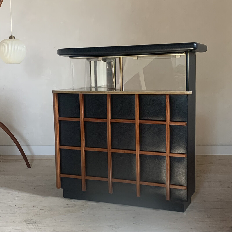 Vintage leatherette and wood bar counter