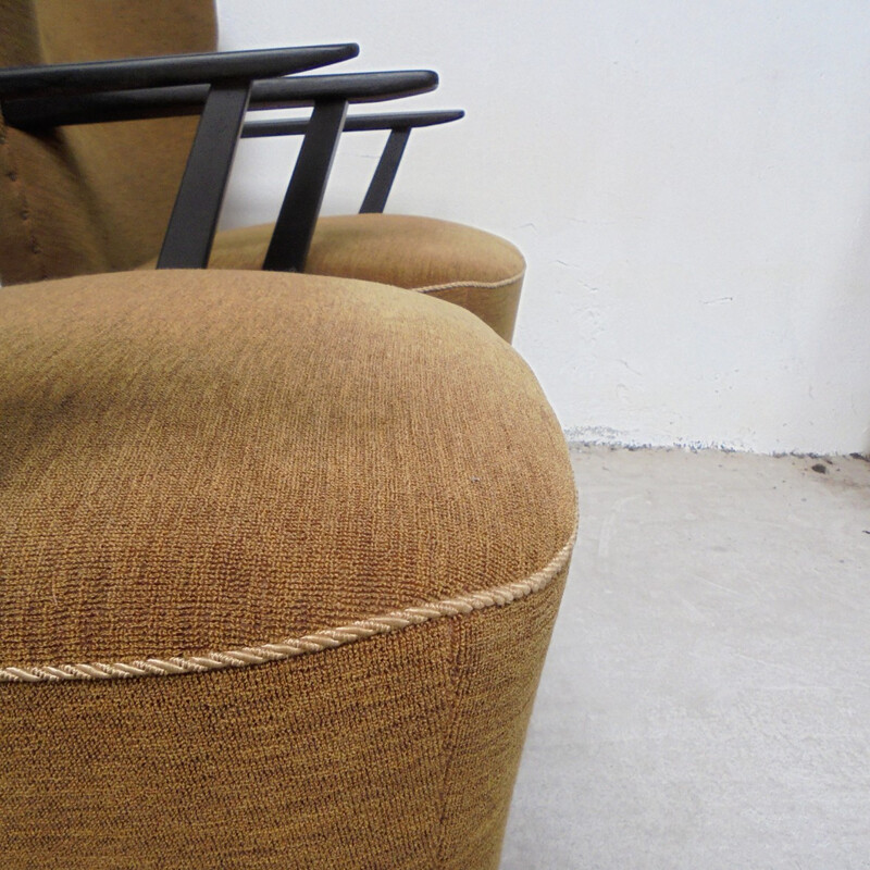 Pair of khaki cocktail bridge armchairs - 1960s