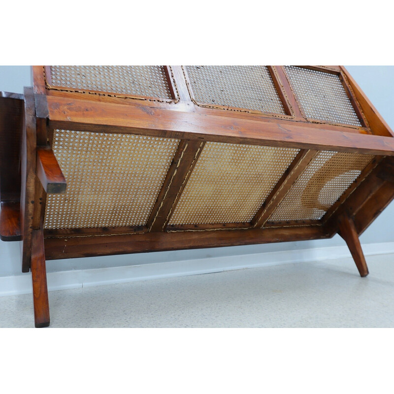 Mid century teak wood and Vienna straw living room set, 1950s