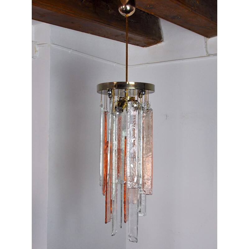 Vintage Poliarte chandelier in pink and transparent Murano glass by Albano Poli, Italy 1970