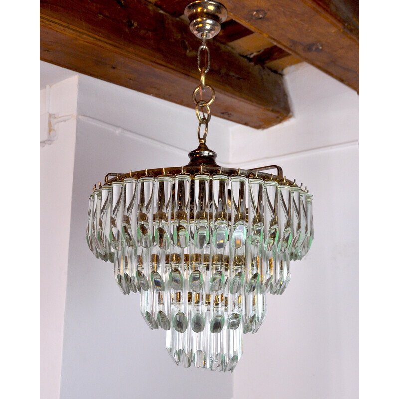 Vintage Venini chandelier with 4 levels in Murano glass, Italy 1970