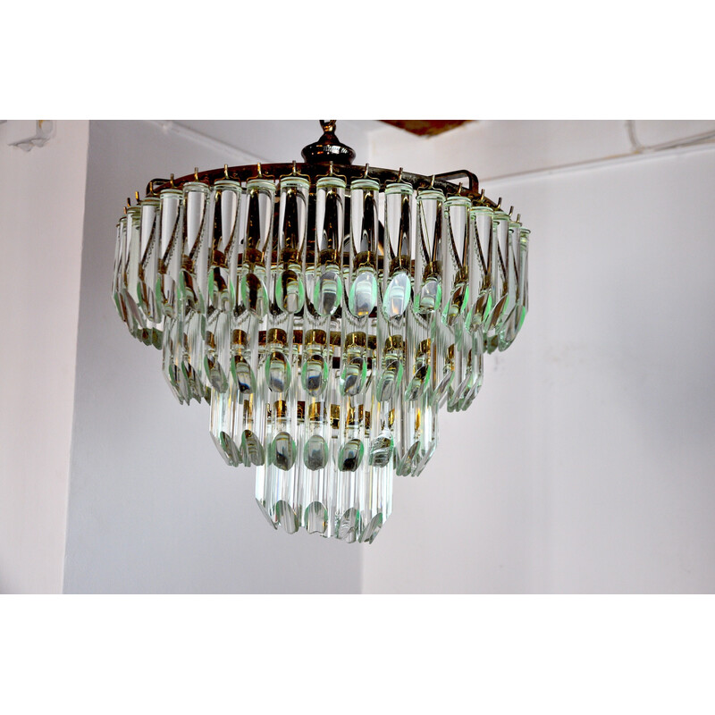 Vintage Venini chandelier with 4 levels in Murano glass, Italy 1970