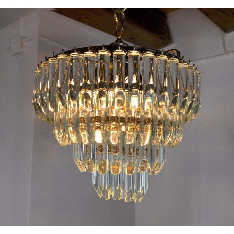 Vintage Venini chandelier with 4 levels in Murano glass, Italy 1970