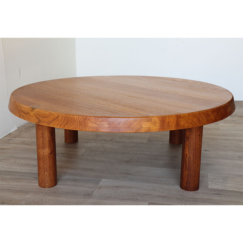 Vintage coffee table "T02 M" in solid elmwood by Pierre Chapo, 1963