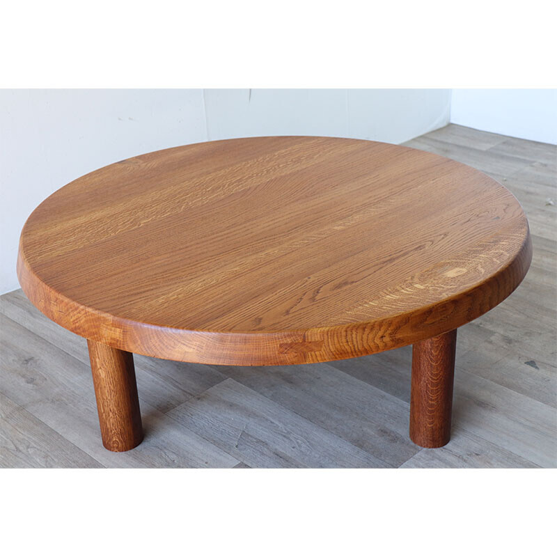 Table basse vintage "T02 M" en orme massif de Pierre Chapo, 1963