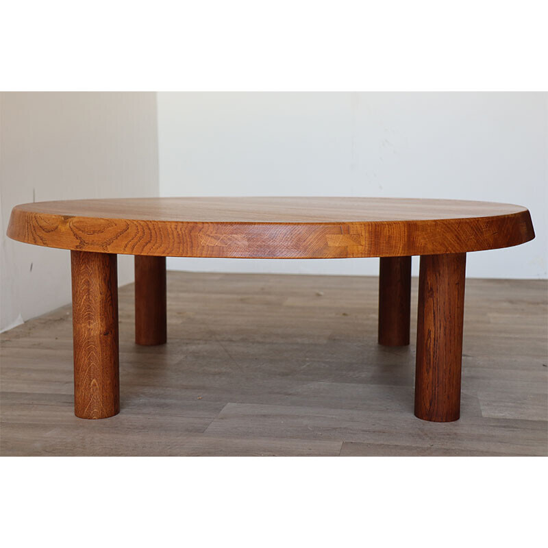 Table basse vintage "T02 M" en orme massif de Pierre Chapo, 1963