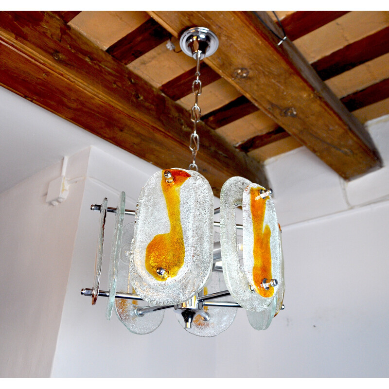 Vintage orange frosted glass chandelier by Murano Mazzega, Italy 1970