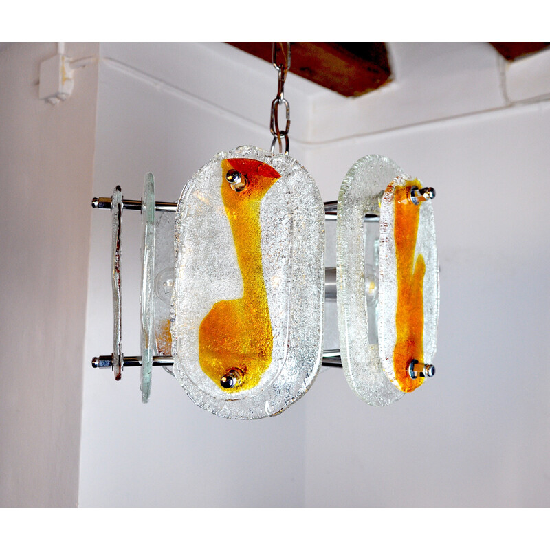 Vintage orange frosted glass chandelier by Murano Mazzega, Italy 1970