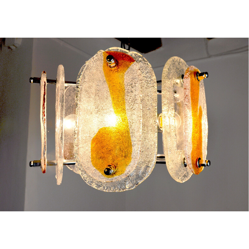 Araña vintage de cristal esmerilado naranja de Murano Mazzega, Italia 1970