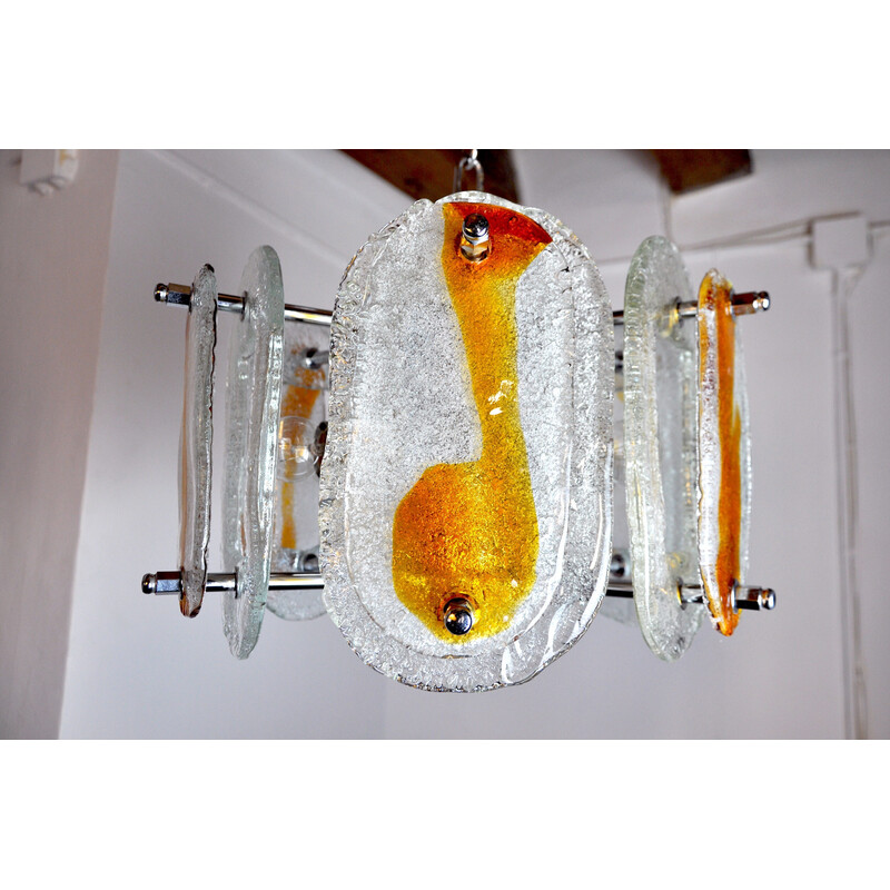 Vintage orange frosted glass chandelier by Murano Mazzega, Italy 1970