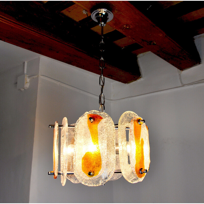 Vintage orange frosted glass chandelier by Murano Mazzega, Italy 1970