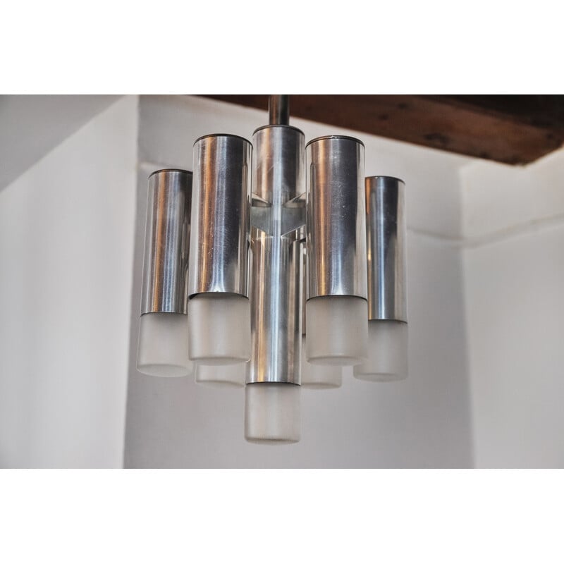 Vintage geometric 7-light chandelier by Gaetano Sciolari for Boulanger, Italy 1970