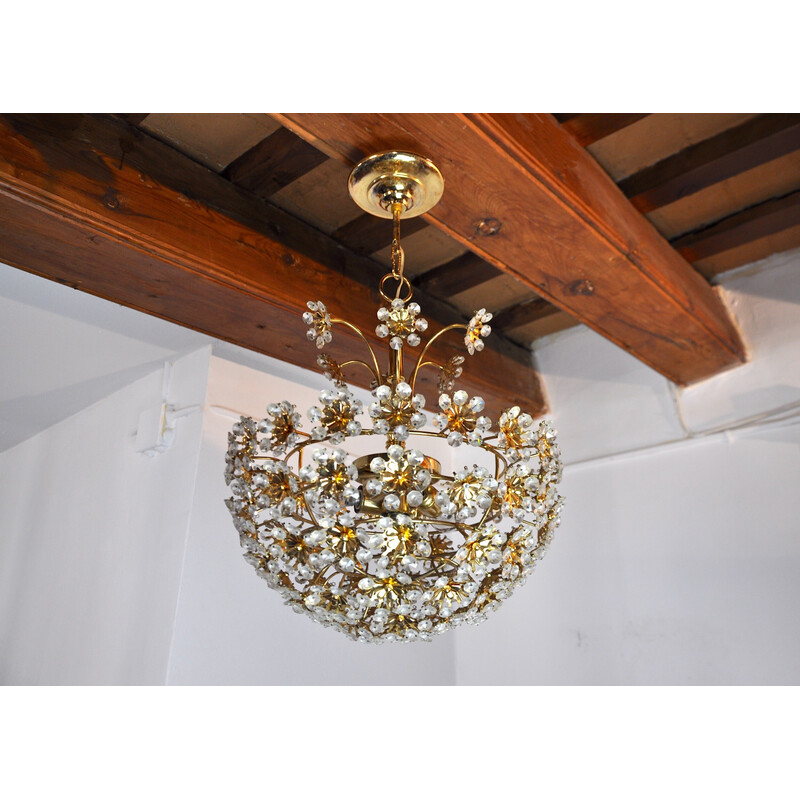 Vintage floral crystal chandelier by Bakalowits and Söhne, Austria 1970