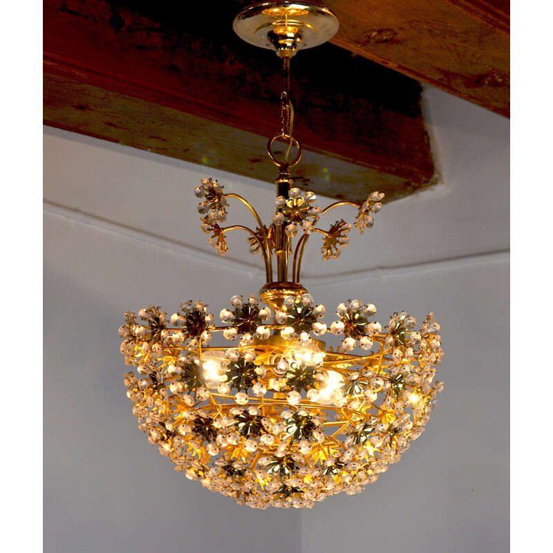 Vintage floral crystal chandelier by Bakalowits and Söhne, Austria 1970