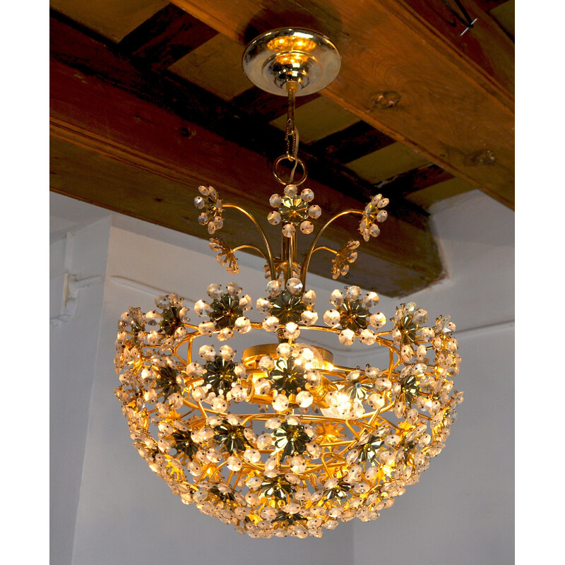 Vintage floral crystal chandelier by Bakalowits and Söhne, Austria 1970