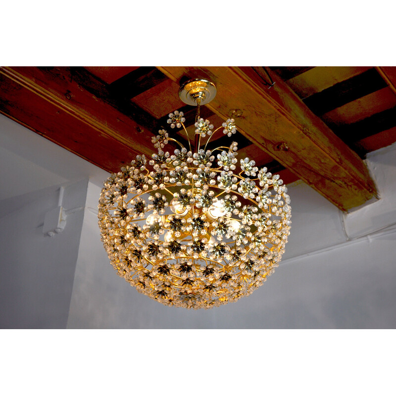 Vintage floral crystal chandelier by Bakalowits and Söhne, Austria 1970