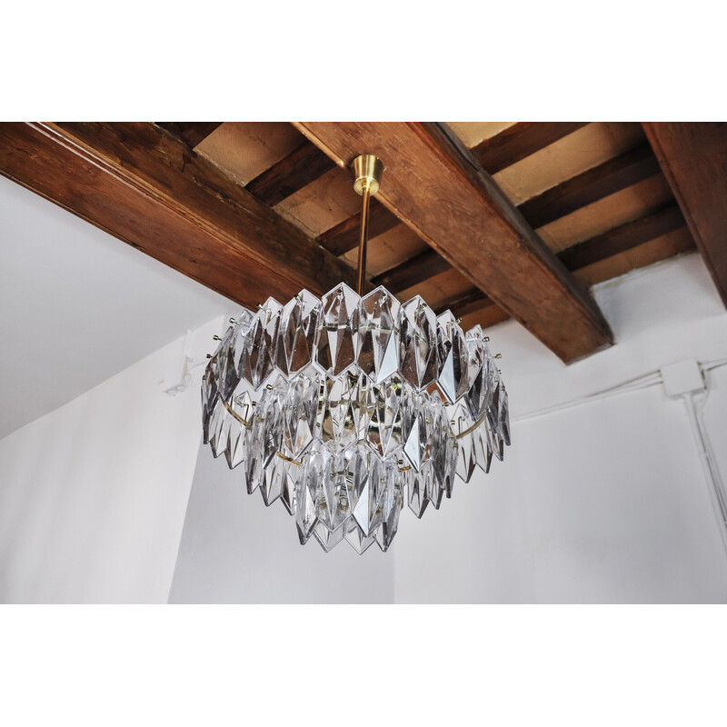 Vintage chandelier in cut glass 3 levels by J.T Kalmar, Austria 1970