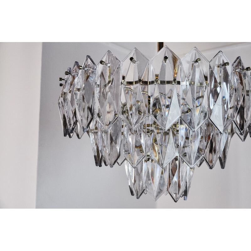 Vintage chandelier in cut glass 3 levels by J.T Kalmar, Austria 1970