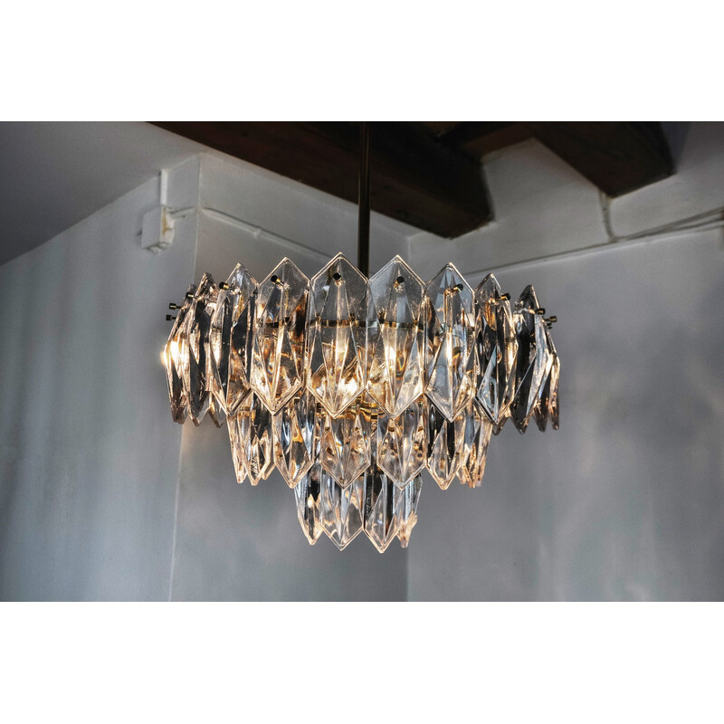 Vintage chandelier in cut glass 3 levels by J.T Kalmar, Austria 1970