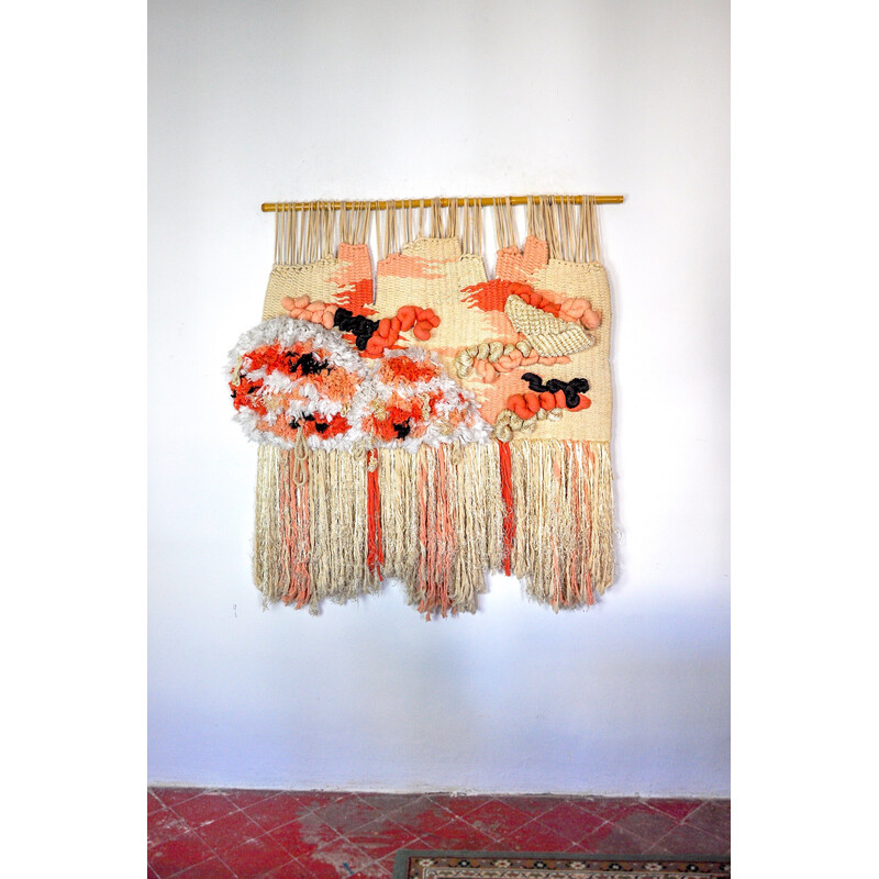 Vintage Macrame textured wall tapestry, Spain 1970