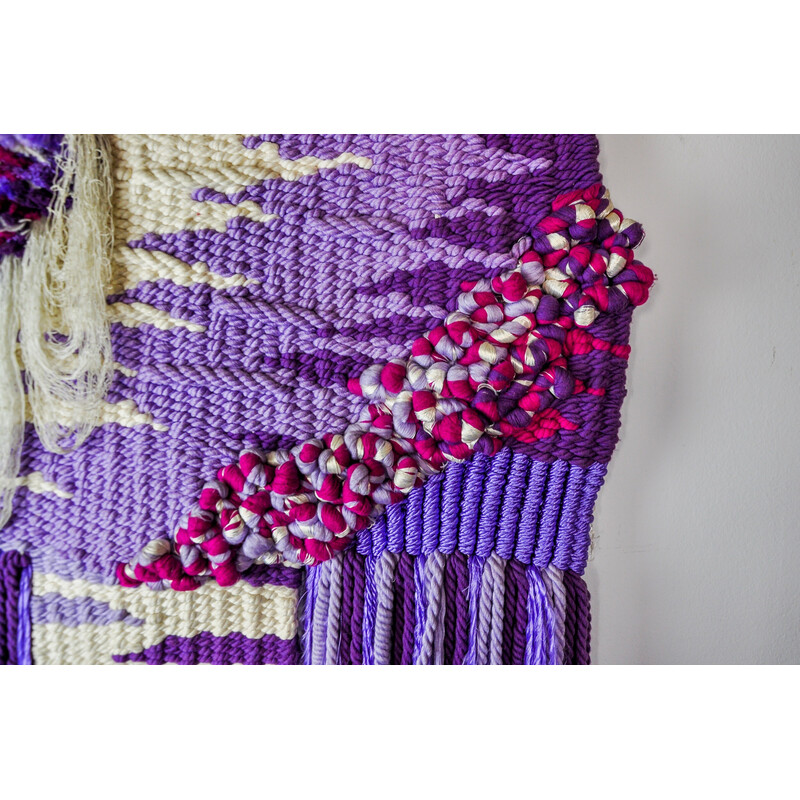 Vintage paars geweven macrame wandkleed, Spanje 1970