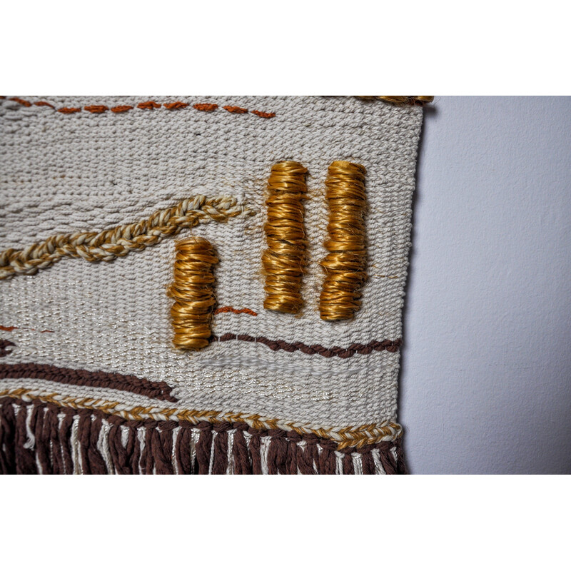 Brown textured Macrame vintage wall tapestry, Spain 1970