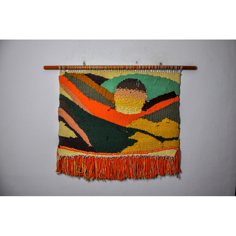 Tapisserie murale vintage Macrame texturée, Espagne 1970