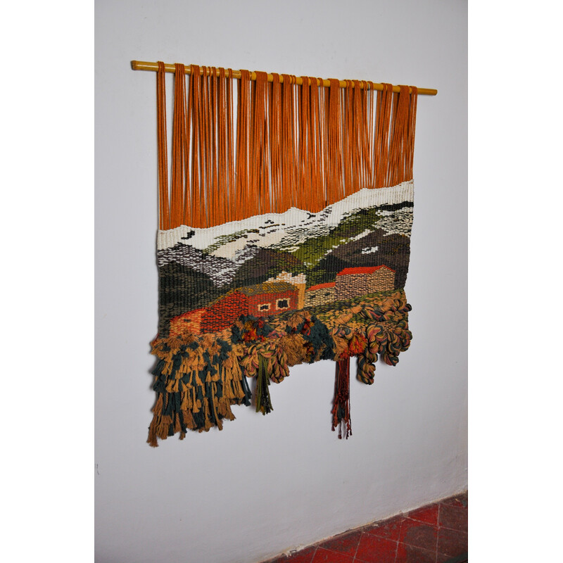 Tapisserie murale vintage en macramé texturée, Espagne 1970