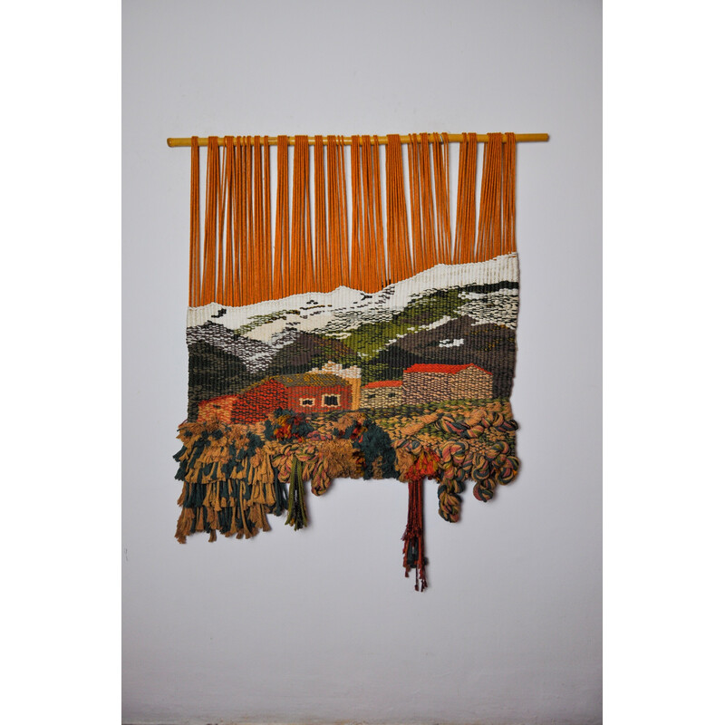 Vintage textured macramé wall tapestry, Spain 1970