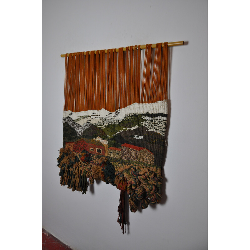 Tapiz de pared vintage de macramé texturizado, España 1970