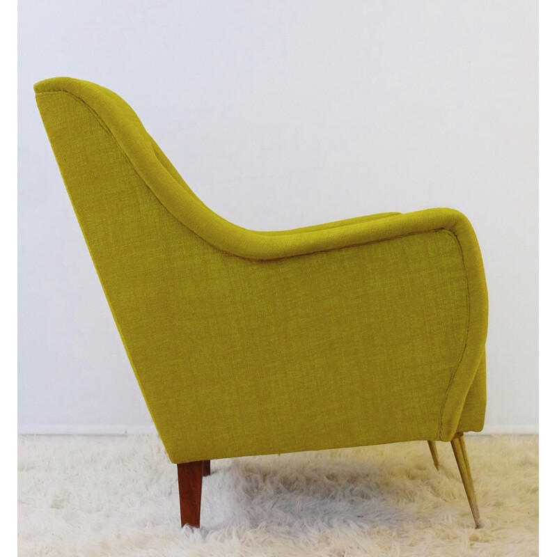 Pair of green Italian armchairs in brass and wood - 1950s