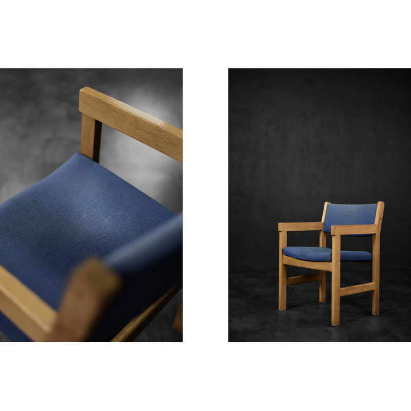 Vintage Danish oakwood and blue fabric armchair by Hans J. Wegner for Getama, 1960s