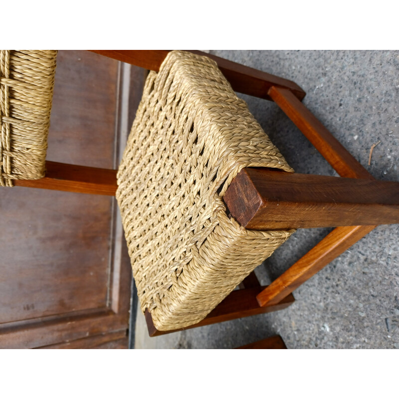Coppia di sedie per bambini vintage in legno e corda