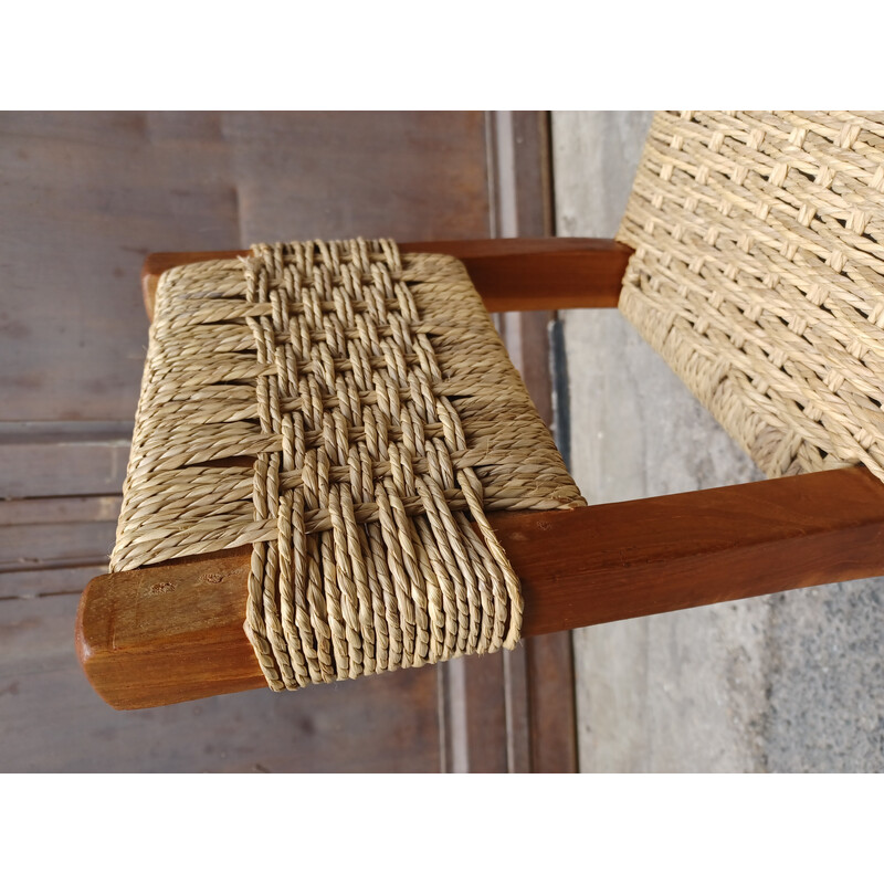 Pair of vintage wood and rope chairs for kids