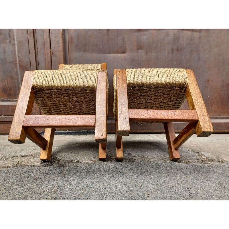 Pair of vintage wood and rope chairs for kids