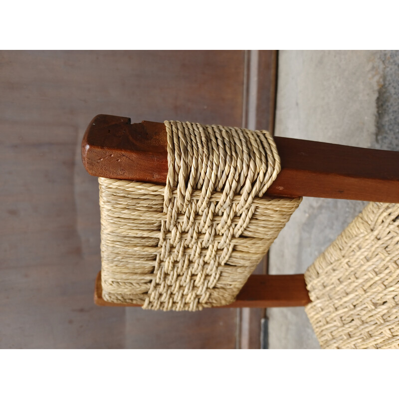Coppia di sedie per bambini vintage in legno e corda