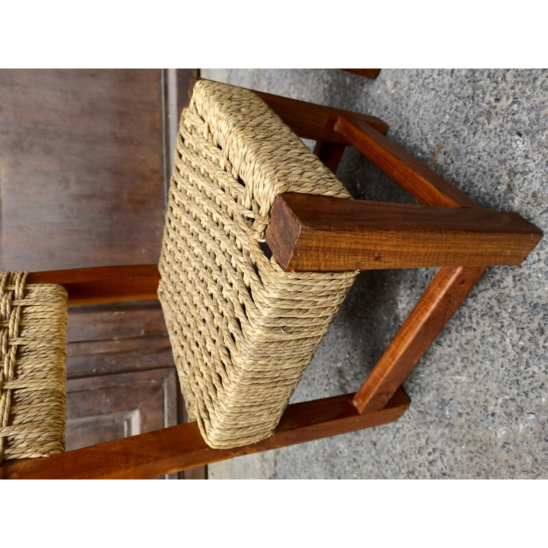 Par de cadeiras de criança vintage em madeira e corda