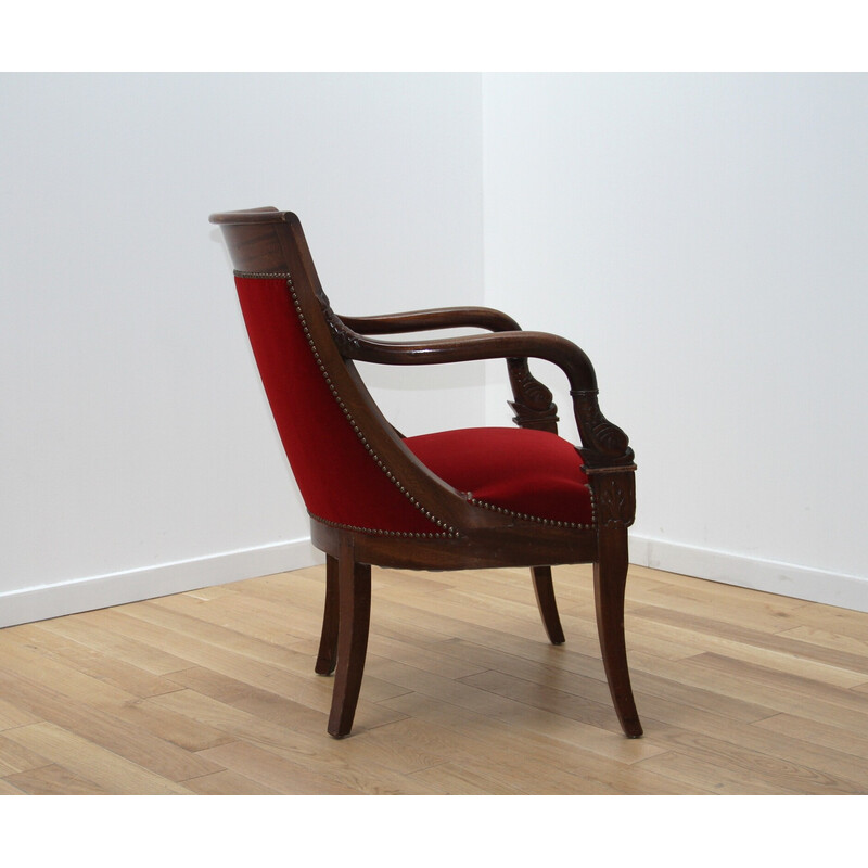 Vintage living room set in mahogany wood and red velvet