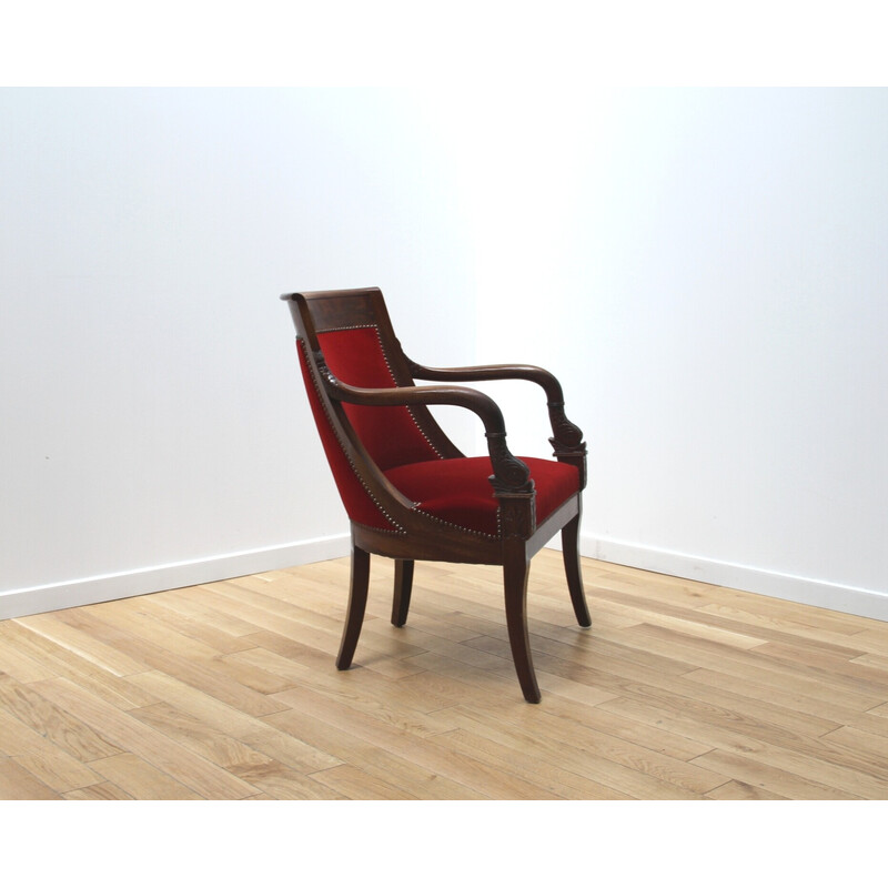 Vintage living room set in mahogany wood and red velvet