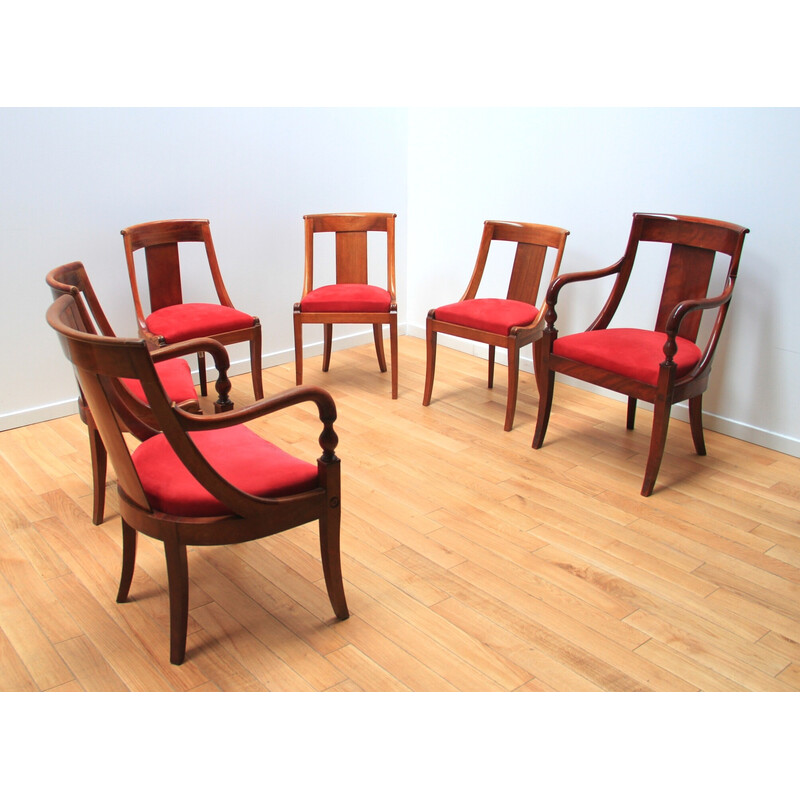 Mahogany wood and red velvet vintage living room set