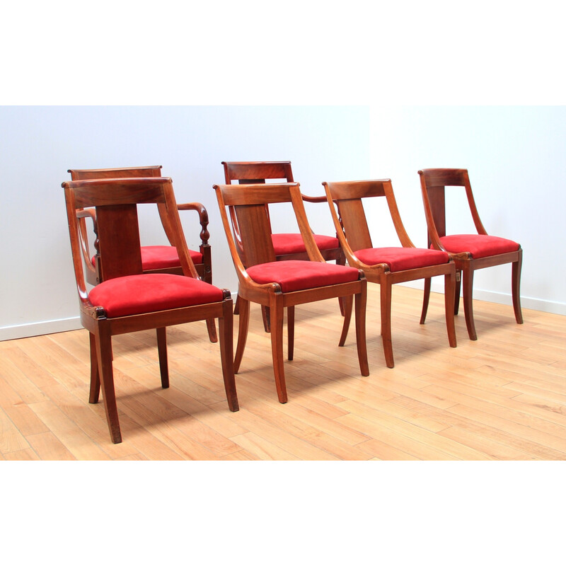 Mahogany wood and red velvet vintage living room set