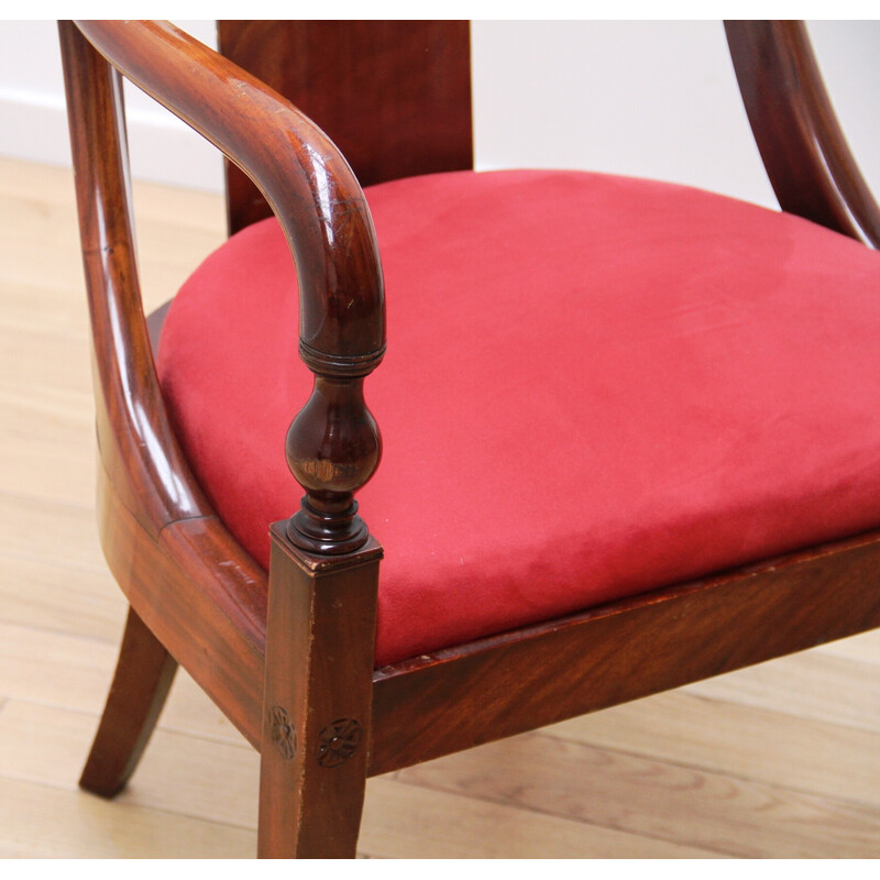 Mahogany wood and red velvet vintage living room set