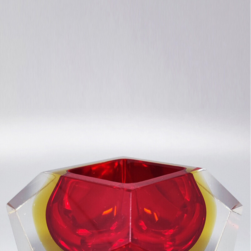 Vintage red and yellow ashtray by Flavio Poli for Seguso, Italy 1960s