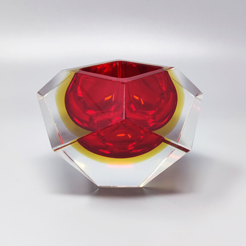 Vintage red and yellow ashtray by Flavio Poli for Seguso, Italy 1960s