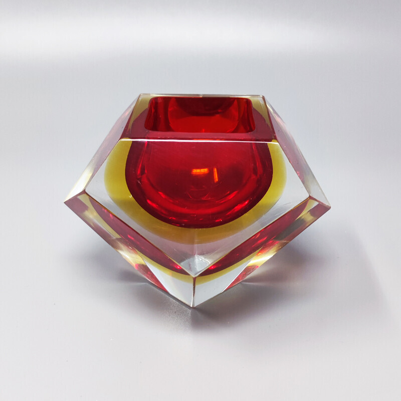 Vintage red and yellow ashtray by Flavio Poli for Seguso, Italy 1960s